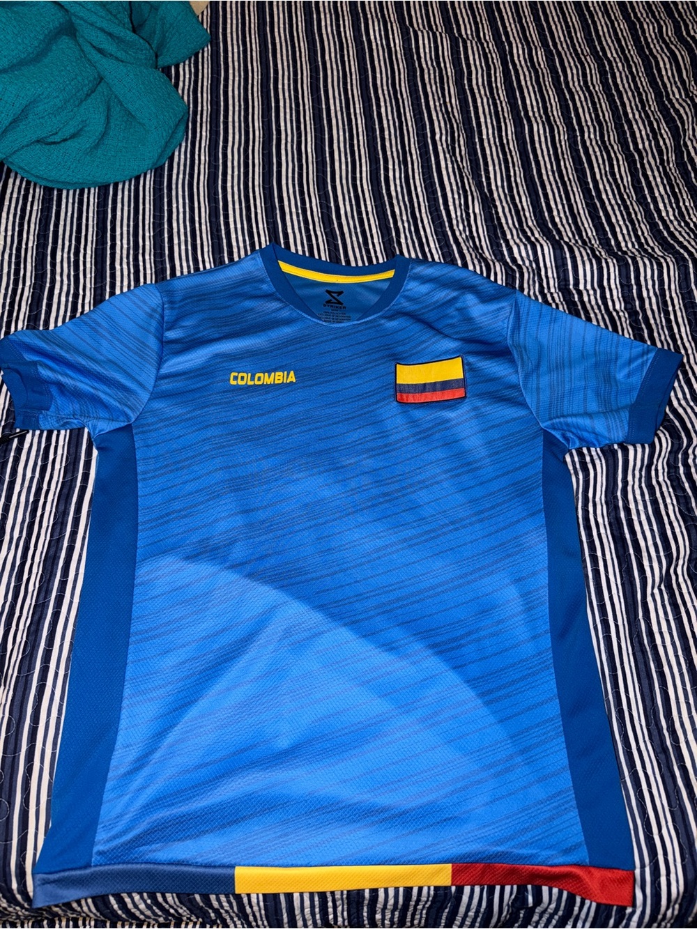 Colombia Blue Soccer Jersey with Flag Patch